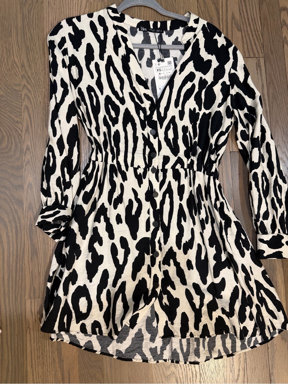 Zara Black and Ivory Animal-Print Mini Dress